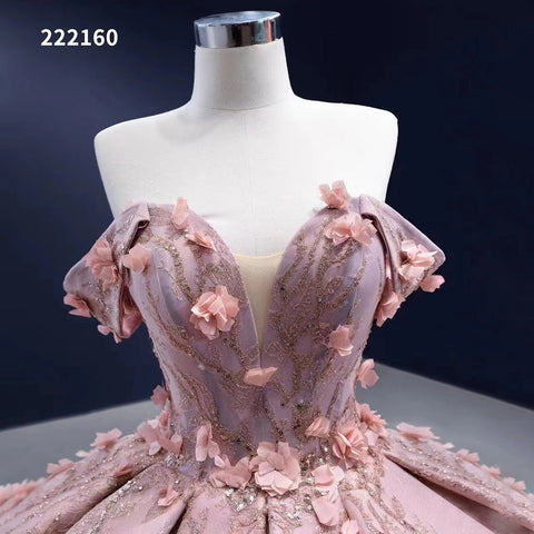 Pink Sexy Off Shoulder Luxury Beaded Appliques Lace Up Bride Gowns Wedding Dress 2025 High End Custom Made HM222160