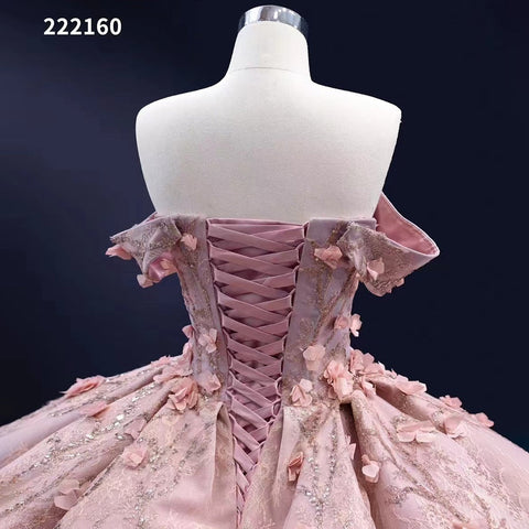 Pink Sexy Off Shoulder Luxury Beaded Appliques Lace Up Bride Gowns Wedding Dress 2025 High End Custom Made HM222160