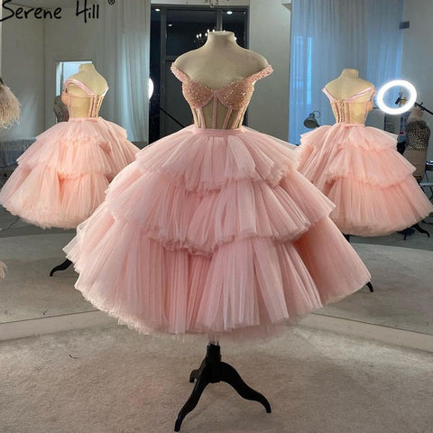 Pink Simple Sexy Evening Dresses Ball Gowns 2025 Beaded Ankle Length For Women Party LA71209