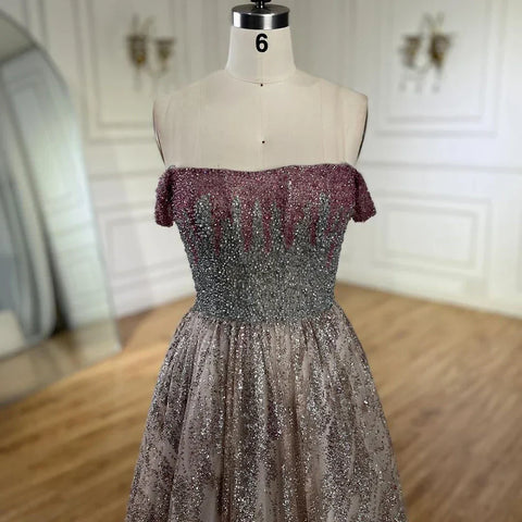 Pink Spaghetti Strap A Line Beaded Luxury Dubai Long Evening Dresses Gowns for Woman Wedding Party 2025 LA72507