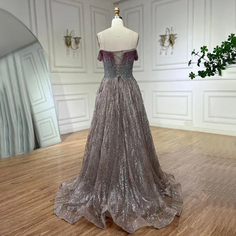 Pink Spaghetti Strap A Line Beaded Luxury Dubai Long Evening Dresses Gowns for Woman Wedding Party 2025 LA72507