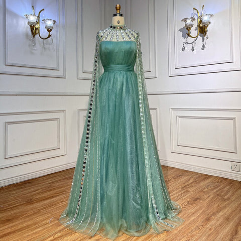 Purple Arabic A-Line Beaded Sexy Luxury Cape Sleeves High Neck Evening Dresses Gowns 2025 For Women Party LA71764