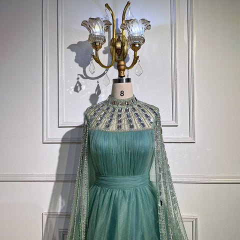 Purple Arabic A-Line Beaded Sexy Luxury Cape Sleeves High Neck Evening Dresses Gowns 2025 For Women Party LA71764