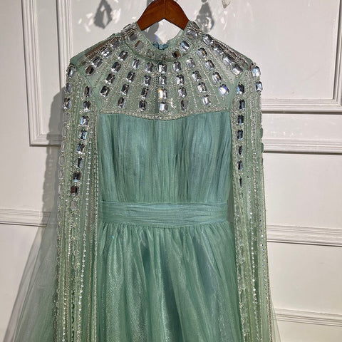 Purple Arabic A-Line Beaded Sexy Luxury Cape Sleeves High Neck Evening Dresses Gowns 2025 For Women Party LA71764