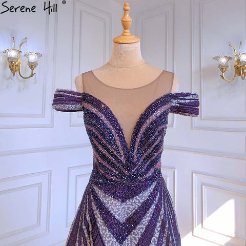 Vestidos de noche de lujo con cuentas moradas, vestidos largos de corte A sin mangas para mujer, fiesta LA71469 