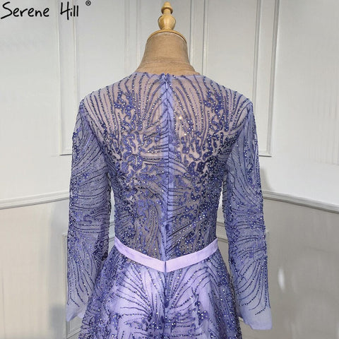 Purple Beading Sashes A-Line Evening Dresses Gowns 2025 Long Sleeves Luxury Elagant For Women Party LA70138