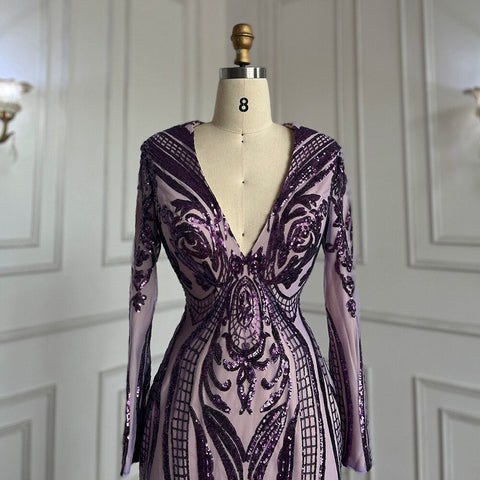 Purple Long Prom Dresses 2025 Luxury Sequined  Sexy Mermaid Style Black Girl Prom Gala Party Gowns 2025 LA72071