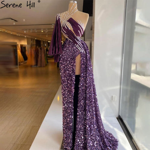 Purple Mermaid Elegant Evening Dresses Gowns 2025 Beaded Cape Sleeve For Women Party LA71242