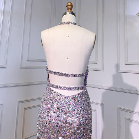 Purple Mermaid Elegant Sexy Spaghetti Straps Evening Dresses Gowns Luxury Feather Shiny Beaded 2025 Woman LA71736