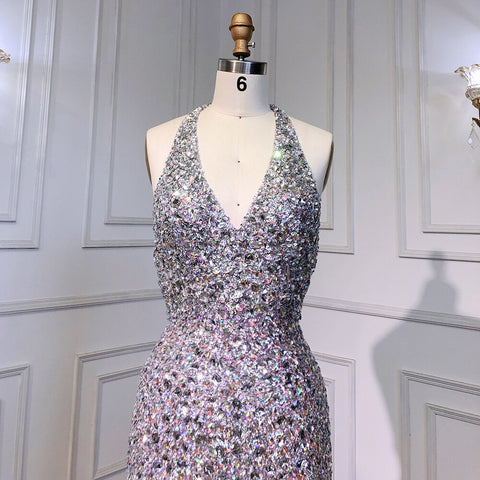 Purple Mermaid Elegant Sexy Spaghetti Straps Evening Dresses Gowns Luxury Feather Shiny Beaded 2025 Woman LA71736