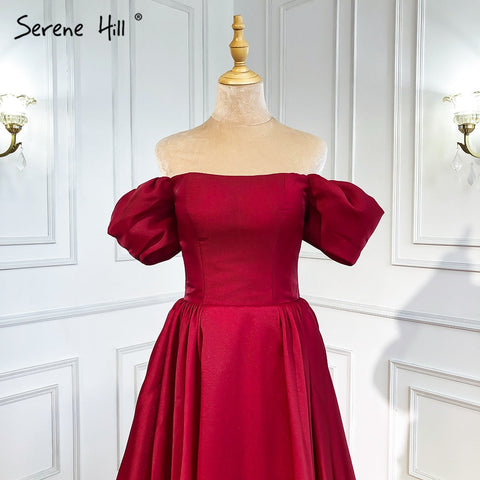 Red A-Line Satin Evening Dresses Gowns 2025 Simple Off Shoulder Sexy For Women Party LA71286