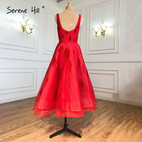 Red Ankle-Length Evening Dresses Gowns 2025 Beaded A-Line Sexy For Women Wedding Party LA70913