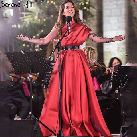 Red Beaded  Satin A-Line Sexy Evening Dresses Gowns 2025 One Shoulder For Woman Party LA71136