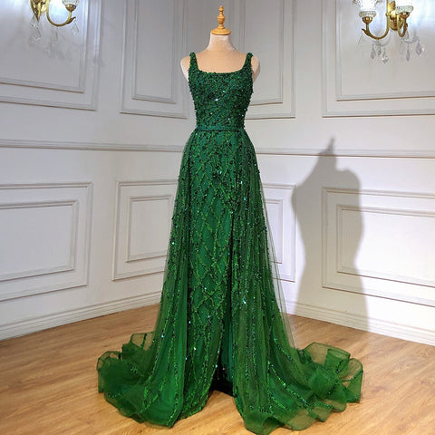 Red Beaded Split Mermaid Luxury Evening Dress Gown Sleeveless LA70765