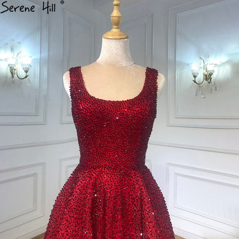 Red Full Crystal Evening Dresses Gowns A-Line Luxury Sleeveless Sexy For Women Party LA70232A