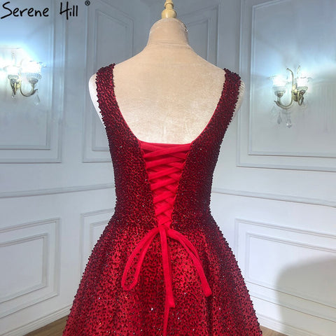 Red Full Crystal Evening Dresses Gowns A-Line Luxury Sleeveless Sexy For Women Party LA70232A