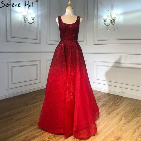 Red Full Crystal Evening Dresses Gowns A-Line Luxury Sleeveless Sexy For Women Party LA70232A