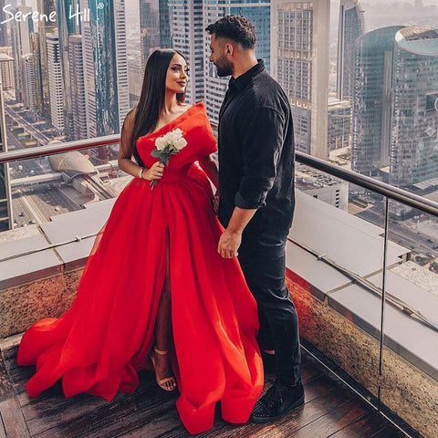 Robe de soirée rouge sexy à fente haute, coupe trapèze, asymétrique, simple, modèle LA71114, 2025 