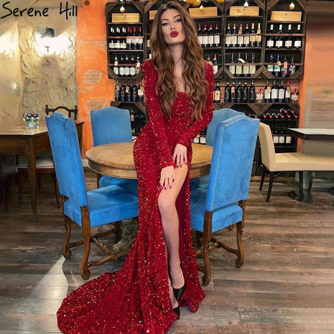 Red Mermaid Luxury Evening Dresses Gowns 2025 Sparkle Split Elegant Sexy For Women Party LA71046