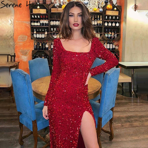 Red Mermaid Luxury Evening Dresses Gowns 2025 Sparkle Split Elegant Sexy For Women Party LA71046