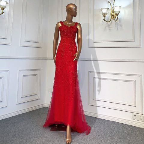 Red Mermaid Luxury Evening Dresses Gowns 2025 Beaded Sexy Elegant For Women Party LA71613