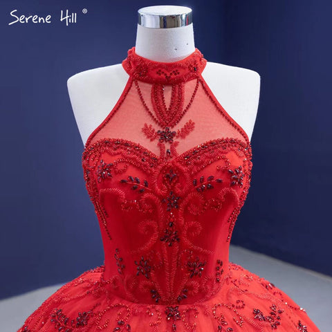 Red Ruffles Beaded Luxury Wedding Dresses 2025 Sleeveless Lace Up Sexy Bride Gowns HM67324 Custom Made