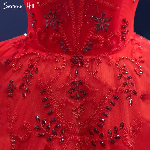 Red Ruffles Beaded Luxury Wedding Dresses 2025 Sleeveless Lace Up Sexy Bride Gowns HM67324 Custom Made