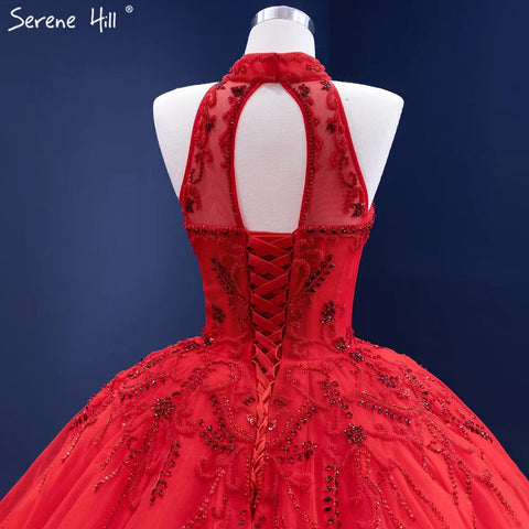 Red Ruffles Beaded Luxury Wedding Dresses 2025 Sleeveless Lace Up Sexy Bride Gowns HM67324 Custom Made