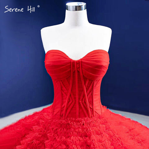Red Ruffles High-end Wedding Dresses 2025 Lace Up Simple Sexy Bride Gowns HM67301 Custom Made