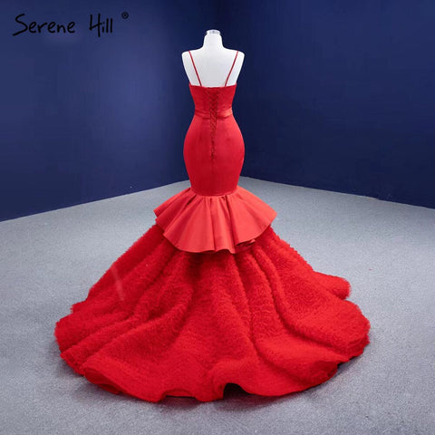 Red Ruffles Mermaid Wedding Dresses 2025 Spaghetti Strap Elegant Sexy Bride Gowns HM67311 Custom Made