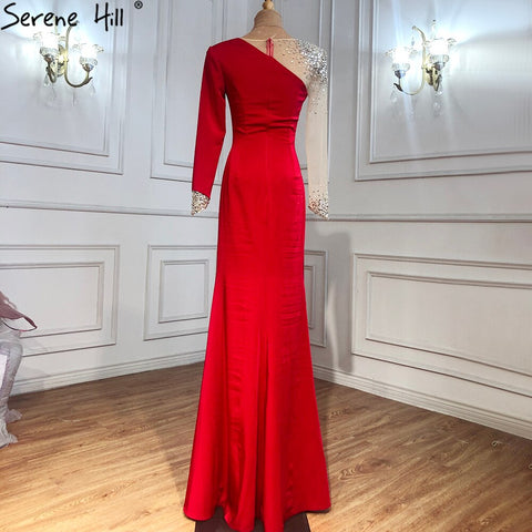 Red Satin Mermaid Evening Dresses Gowns 2025 Elegant Beaded Sexy For Women Wedding Party LA71152