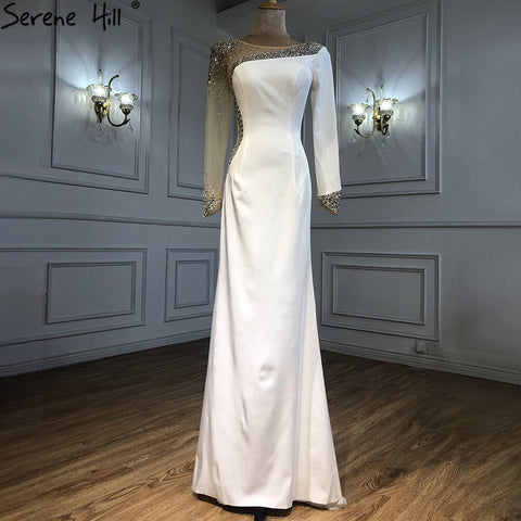 Red Satin Mermaid Evening Dresses Gowns 2025 Elegant Beaded Sexy For Women Wedding Party LA71152