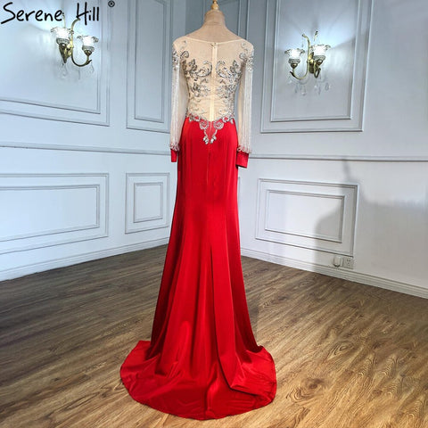 Red Tassel Beaded Evening Dresses Gowns 2025 Satin Mermaid Elegant For Women Party LA6618
