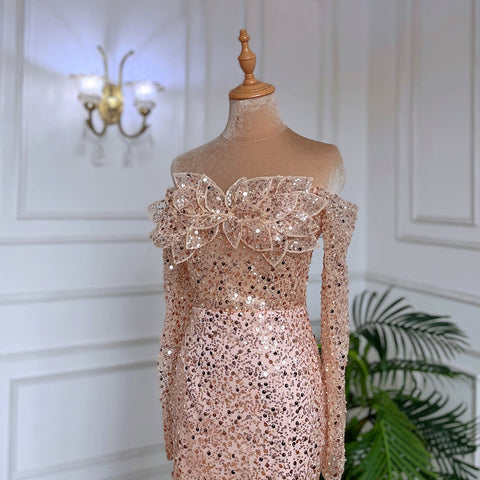 Rose Gold Mermaid Sexy Strapless High Split Evening Dresses Long Sleeves Wedding Party Gowns For Women 2025 LA71822