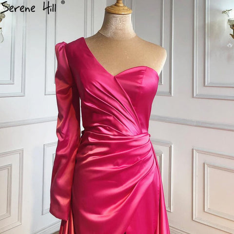 Rose Simple Satin  Sexy Evening Dresses Gowns 2025 One Shoulder A-Line High Split For Women Party LA70876