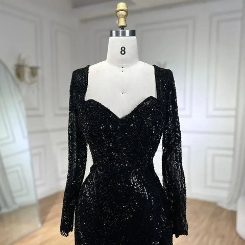 Vestido de noche largo de lujo con cuentas y plumas, sirena azul real, brillante, para mujer, fiesta 2025 LA72387 