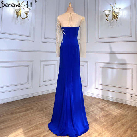 Royal Blue Satin Evening Dresses Gowns 2025 Beaded Elegant Mermaid For Women Wedding Party LA71471