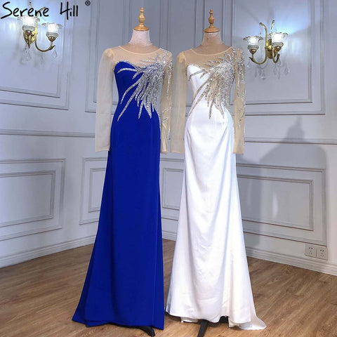Royal Blue Satin Evening Dresses Gowns 2025 Beaded Elegant Mermaid For Women Wedding Party LA71471