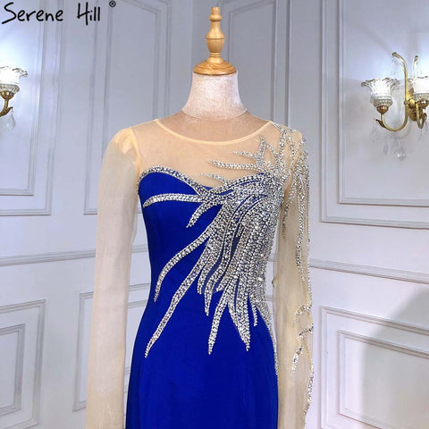 Royal Blue Satin Evening Dresses Gowns 2025 Beaded Elegant Mermaid For Women Wedding Party LA71471