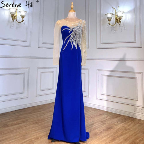 Royal Blue Satin Evening Dresses Gowns 2025 Beaded Elegant Mermaid For Women Wedding Party LA71471