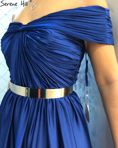 Royal Blue Simple Sartin Evening Dresses Gowns 2025 High Split A-Line Sexy For Women Party LA71301