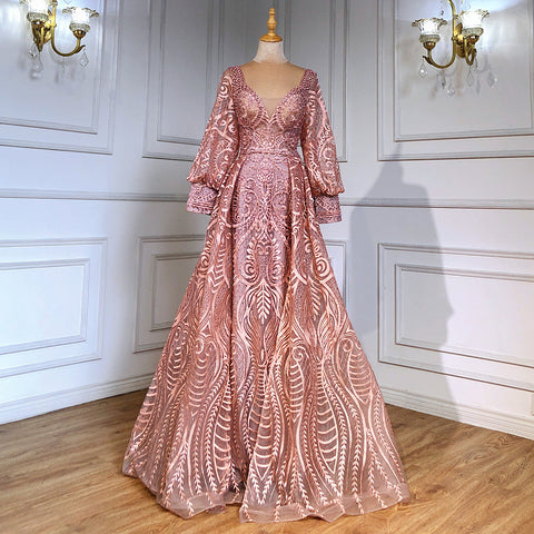 Roze Mermaid Avond Jurken 2025 Luxe Kralen Overrok Voor Vrouw Party LA71525