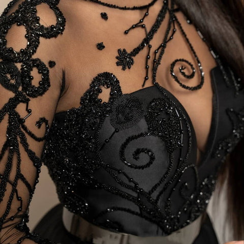 Satin Black A-Line Evening Dresses Gowns 2025 Beading Sashes Sexy For Woman Party  LA71139