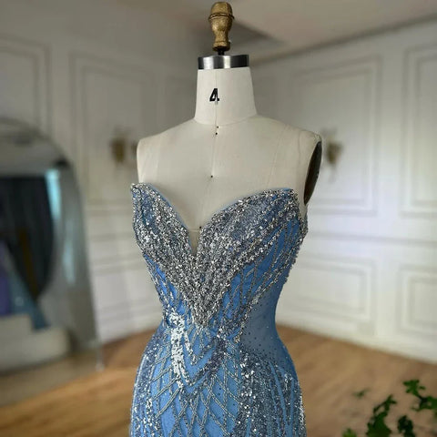 Saudi Arabic Blue Strapless Mermaid Evening Dresses Gowns Beaded For Formal Occasion LA72901 2025
