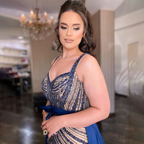 Sexy Blue Mermaid Detachable Skirt Sweetheart Beaded Luxury Arabic Party Dresses Formal Women Evening 2025 LA71786