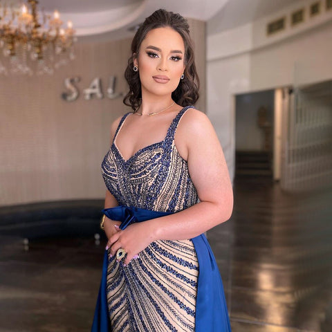 Sexy Blue Mermaid Detachable Skirt Sweetheart Beaded Luxury Arabic Party Dresses Formal Women Evening 2025 LA71786