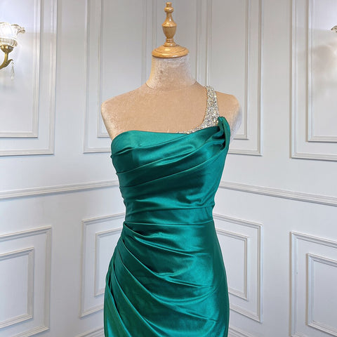 Sexy Green One Shoulder Satin Arabic Evening Dresses Gowns Beaded Mermaid Elegant Luxury For Women Party LA71739