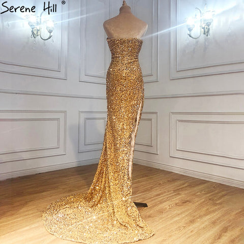 Sexy Mermaid Silver Luxury With Detachable Sleeves Split Elegant Evening Gowns For Women Party LA70954