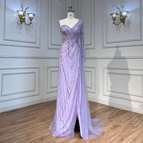 Sexy One Shoulder Split Mint Mermaid Beaded Arabic Evening Dresses Gowns For Woman Wedding Party 2025 LA71859