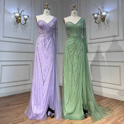 Sexy One Shoulder Split Mint Mermaid Beaded Arabic Evening Dresses Gowns For Woman Wedding Party 2025 LA71859